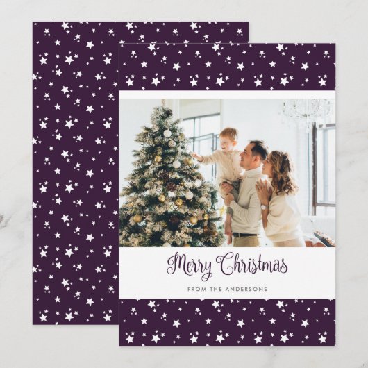 Persoonlijke Paarse kerstkaarten voor de fotografi Feestdagenkaart (Voorkant / Achterkant)