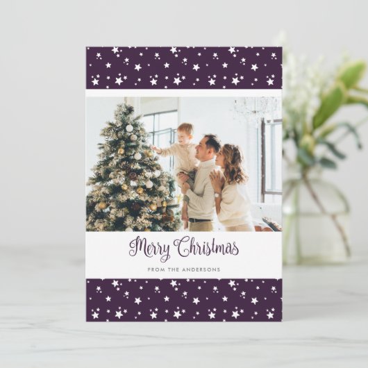 Persoonlijke Paarse kerstkaarten voor de fotografi Feestdagenkaart (Staand voorkant)