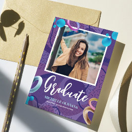 Persoonlijke paarse luxe afstudeeraankondiging kaart