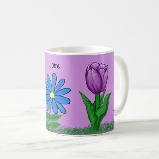 Persoonlijke paarse mokken met bloemenliefde (Voorkant rechts)