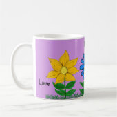 Persoonlijke paarse mokken met bloemenliefde (Links)