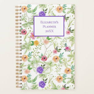 Persoonlijke Paarse Roze Gele Bloemige Jaarlijkse Planner