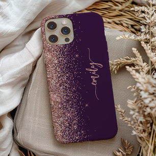 Persoonlijke Paarse Roze Gouden Glitter Handtekeni iPhone 15 Case