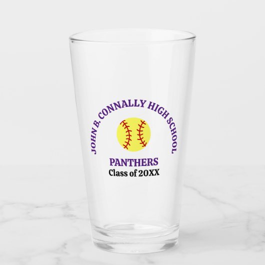Persoonlijke paarse softbalspeler op de middelbare glas (Voorkant)