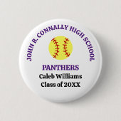 Persoonlijke paarse softbalspeler op de middelbare ronde button 5,7 cm (Voorkant)