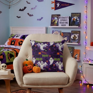 Persoonlijke Paarse Spook Trick or Treat Kinderen Kussen