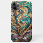 Persoonlijke Paarse Turquoise Groene Gouden Paisle Case-Mate iPhone Case (Achterkant)