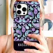 Persoonlijke Paarse Turquoise Paisley Naam Case-Mate iPhone Case