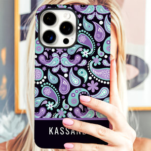 Persoonlijke Paarse Turquoise Paisley Naam iPhone 16 Pro Max Hoesje