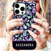 Persoonlijke Paarse Turquoise Paisley Naam Case-Mate iPhone Case