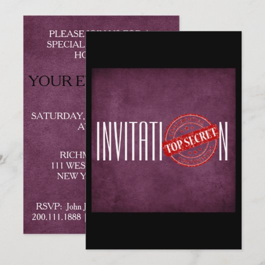 Persoonlijke Paarse Uitnodiging Top Geheim (Voorkant / Achterkant)