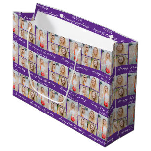 Persoonlijke paarse verjaardagsfotocollage groot cadeauzakje