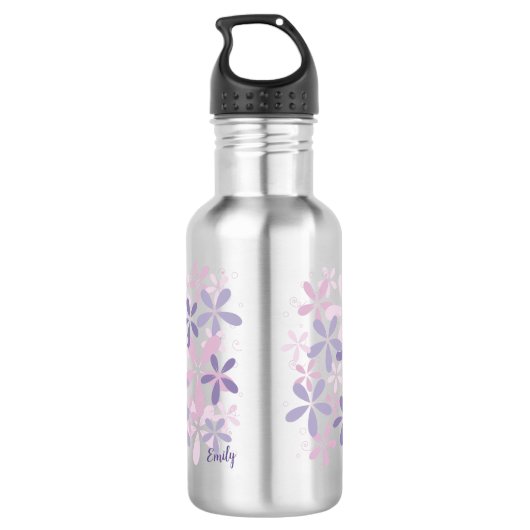 Persoonlijke Paarse Violet Daisy Waterfles (Achterkant)