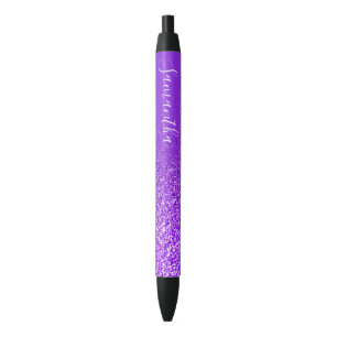 Persoonlijke Paarse Violet Ombre Glitter Zwarte Inkt Pen