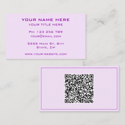 Persoonlijke paarse visitekaartjes met QR-code (Voorkant / Achterkant)
