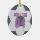 Persoonlijke Paarse Voetbal Kerstbal Keramisch Ornament (Rechts)