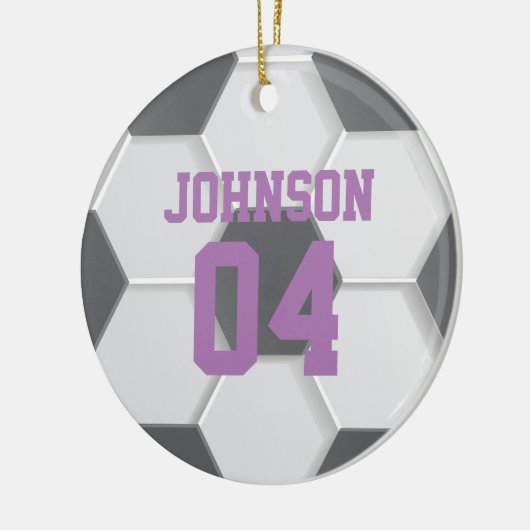 Persoonlijke Paarse Voetbal Kerstbal Keramisch Ornament (Links)