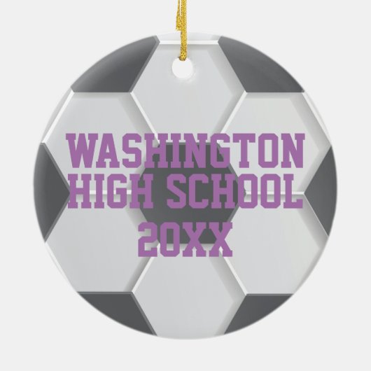 Persoonlijke Paarse Voetbal Kerstbal Keramisch Ornament (Achterkant)