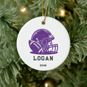 Persoonlijke paarse voetbalhelm kerstboomornament keramisch ornament