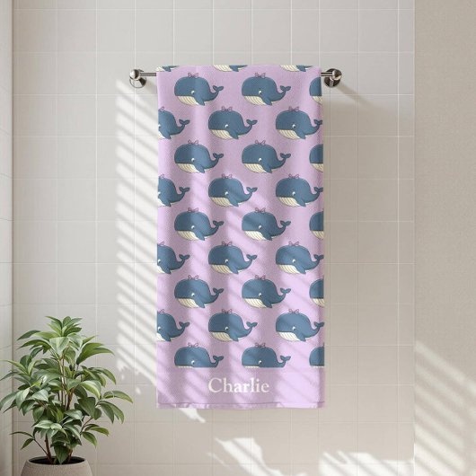 Persoonlijke Paarse Walvis Kids Badhanddoek