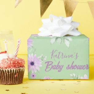 Persoonlijke paarse waterverf bloemen baby shower cadeaupapier