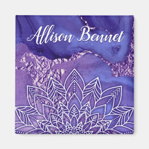 Persoonlijke Paarse Witte Aquarel Mandala Magneet