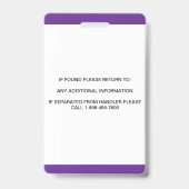 Persoonlijke paarse witte servicehond foto ID Badge (Achterkant)