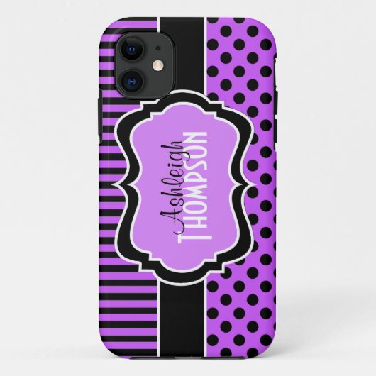 Persoonlijke Paarse, zwarte strippuitjes Case-Mate iPhone Case (Achterkant)