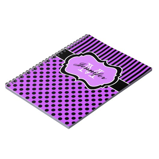 Persoonlijke Paarse zwarte witte strippons pooldot Notitieboek (Linkerzijde)