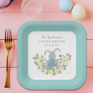 Persoonlijke Paaseierenjacht Brunch Konijn Bloemsc Papieren Bordje