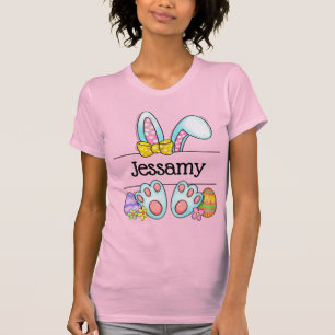 Persoonlijke Paashaas Naam Pastelkleurige Strik T-shirt