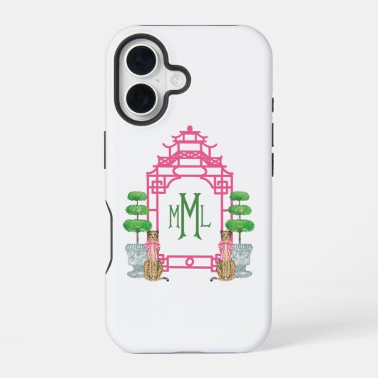Persoonlijke Pagode Monogram iPhone 16 stevige hoe Hoesje (Achterkant)