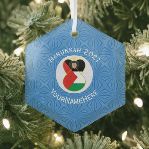 Persoonlijke Palestijnse engel Hanukkah-vlag Glas Ornament