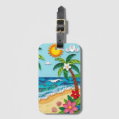 Persoonlijke palmboom op het strand bagagelabel (Voorkant (verticaal))