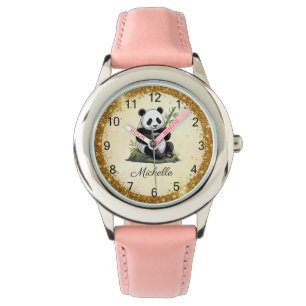 Persoonlijke Panda Beer Met Groene Bamboe Goud Horloge