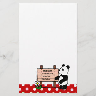 Persoonlijke Panda-Cartoon en Polka Dots Briefpapier