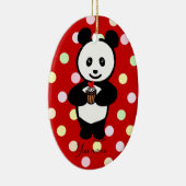 Persoonlijke Panda-Cartoon en Polka Dots Keramisch Ornament (Rechts)