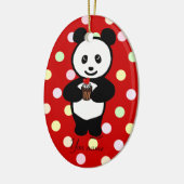 Persoonlijke Panda-Cartoon en Polka Dots Keramisch Ornament (Links)