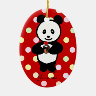 Persoonlijke Panda-Cartoon en Polka Dots Keramisch Ornament