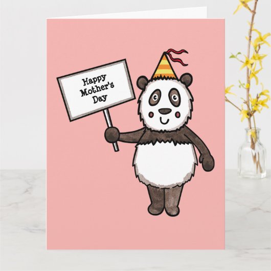 Persoonlijke Panda Feest Moederdag Kaart (Gele Bloem)