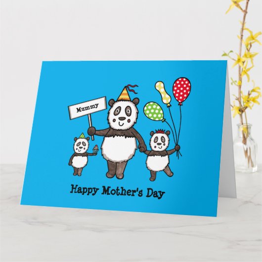 Persoonlijke Panda Feest Moederdag Kaart (Gele Bloem)