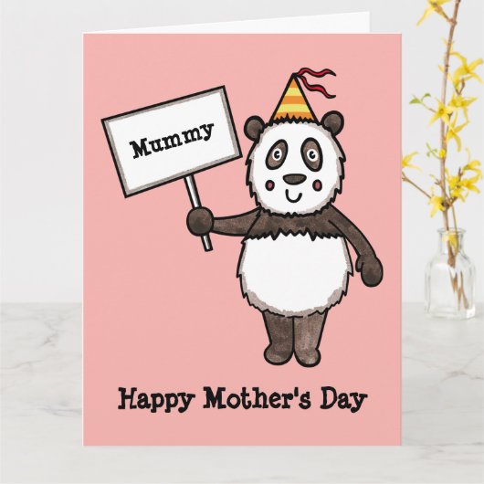 Persoonlijke Panda Moederdagkaart Kaart (Gele Bloem)