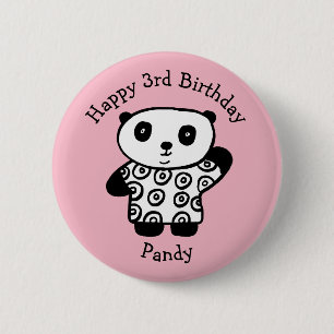 Persoonlijke Pandy de Panda Gelukkige Verjaardag Ronde Button 5,7 Cm
