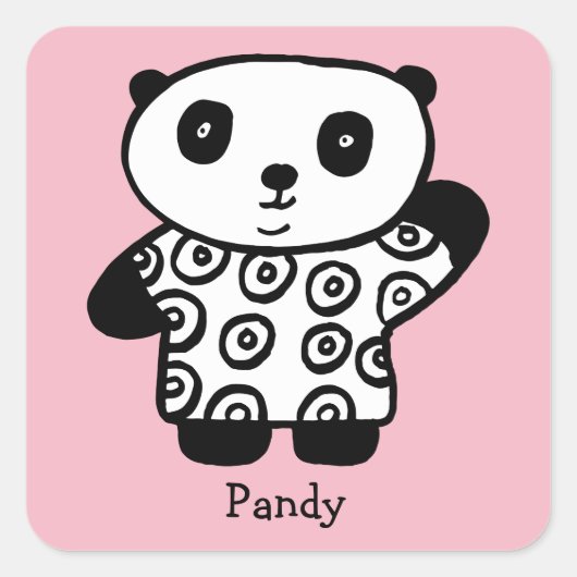Persoonlijke Pandy de Panda Vierkante Sticker (Voorkant)