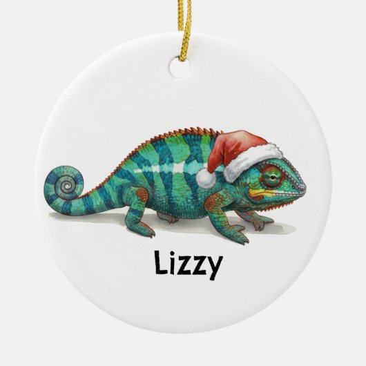 Persoonlijke panterkameleon met Kerstmis Keramisch Ornament (Voorkant)