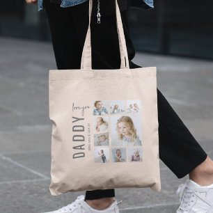 Persoonlijke papa 9 foto collage voor vader tote bag