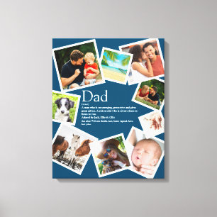 Persoonlijke papa definitie 9 foto collage blauw canvas afdruk