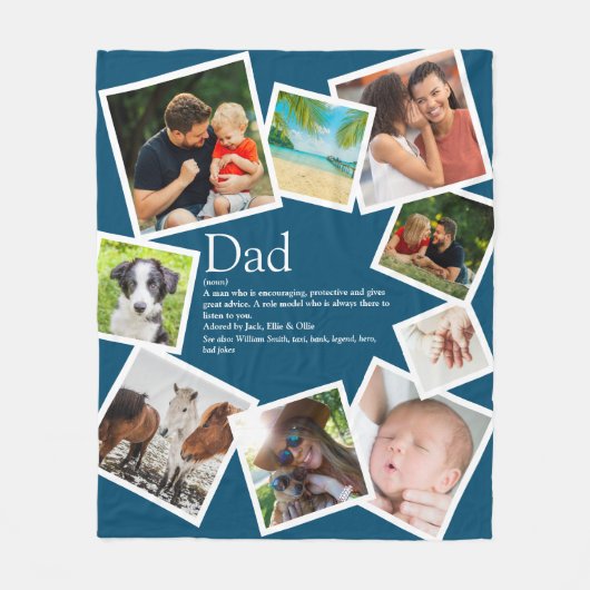 Persoonlijke papa definitie 9 foto collage blauw fleece deken (Voorkant)