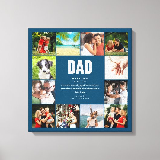 Persoonlijke papa Definition Blue 12 Photo Collage Canvas Afdruk (Voorkant)