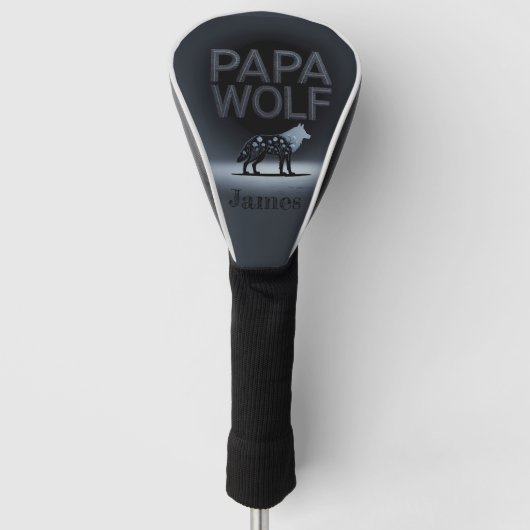 Persoonlijke Papa Wolf Natuur Silhouet Golfheadcover (Voorkant)